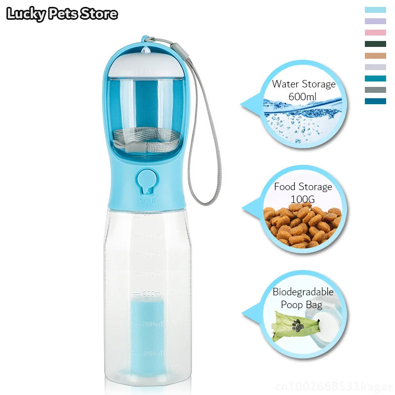 600Ml Portable Dog Water Bottle with Poop Bag Dispenser Pet Feeder for Cat Dog Bowl Outdoor Puppy Drinking Bowl Food Container